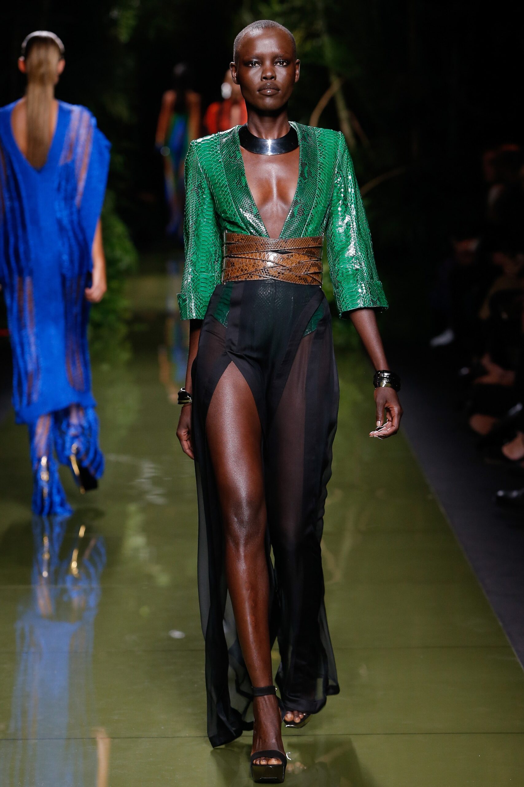 green silk sheer dress