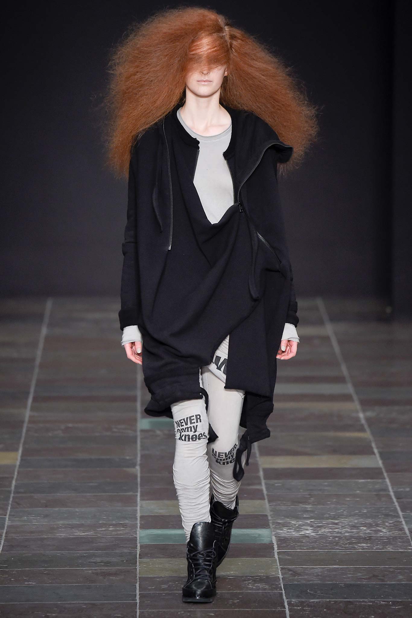 black wool long-sleeve hooded oversized draped coat