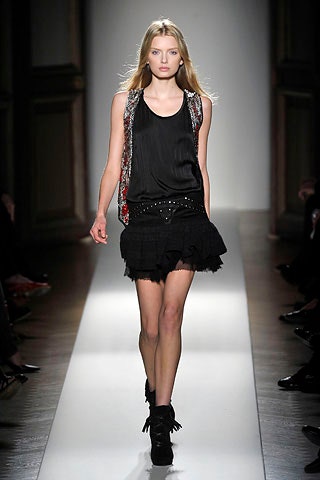 black silk top with tiered skirt
