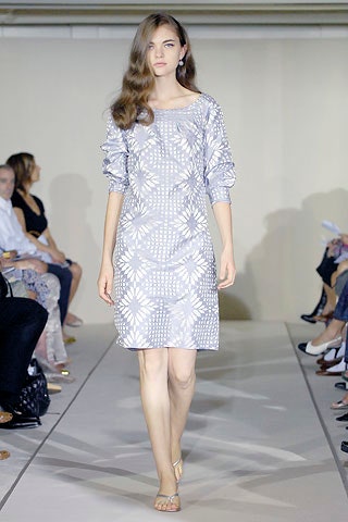 blue and white embroidered dress