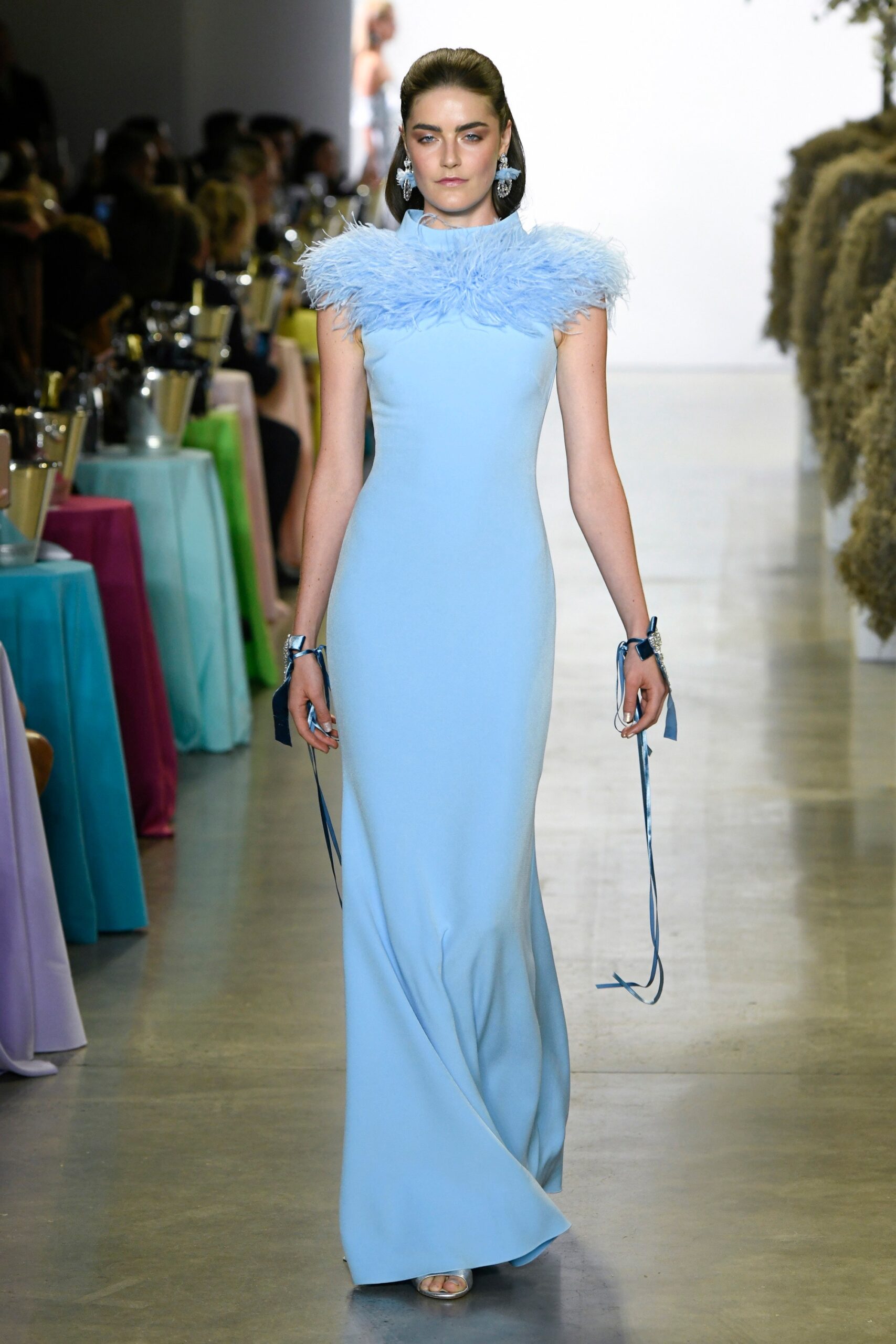 blue silk fitted gown