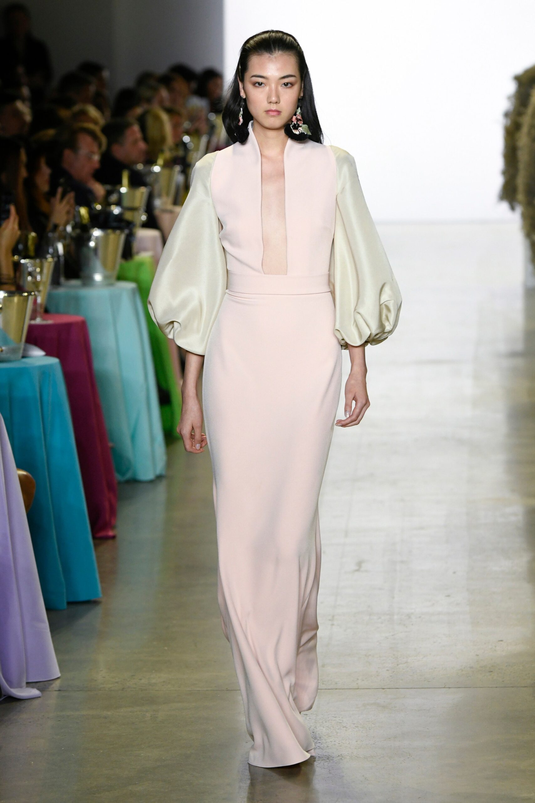 pink silk fitted gown