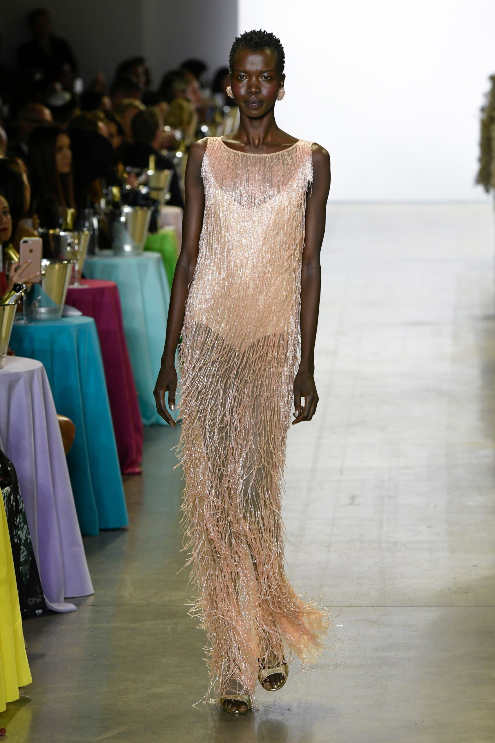 pink silk fringed maxi dress