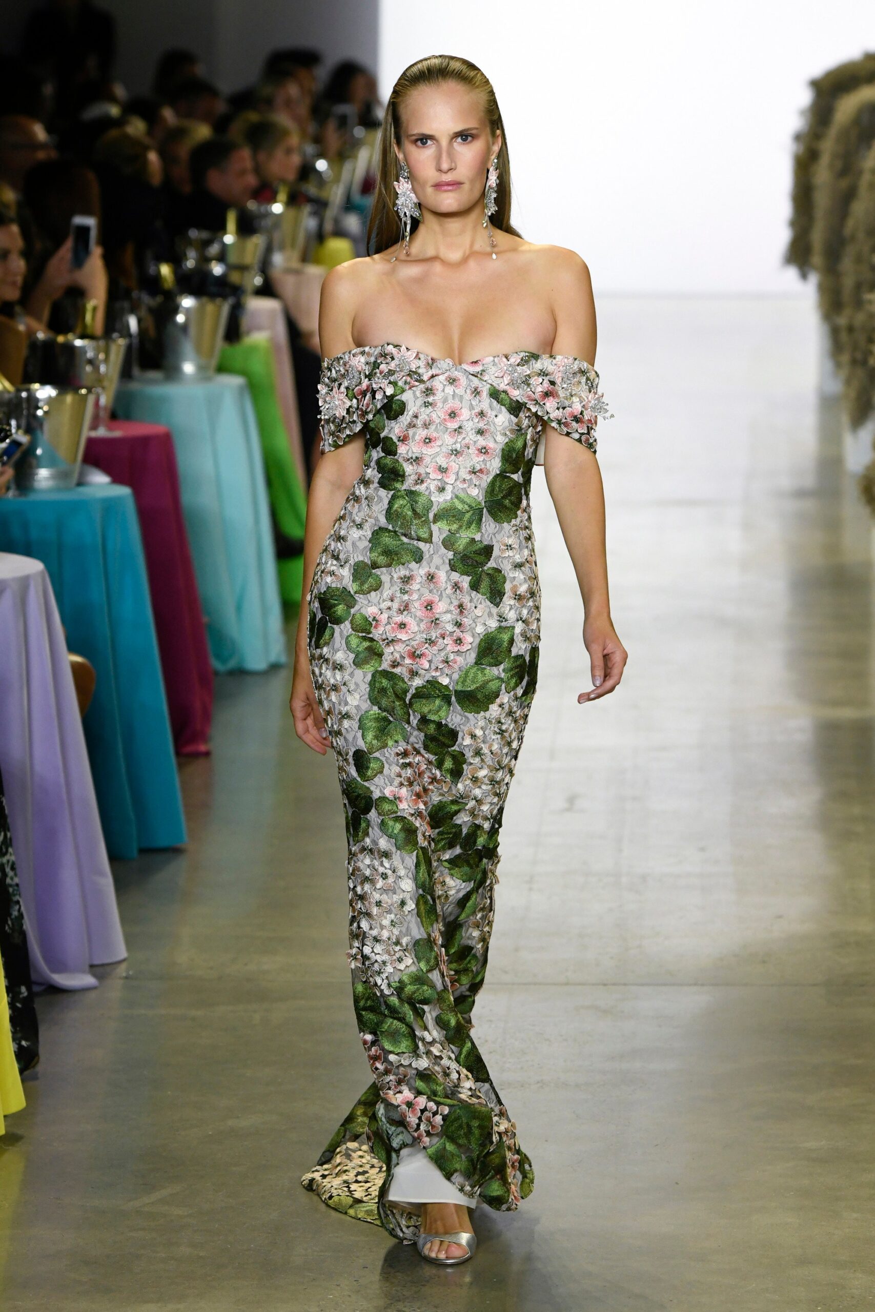 floral off-shoulder gown