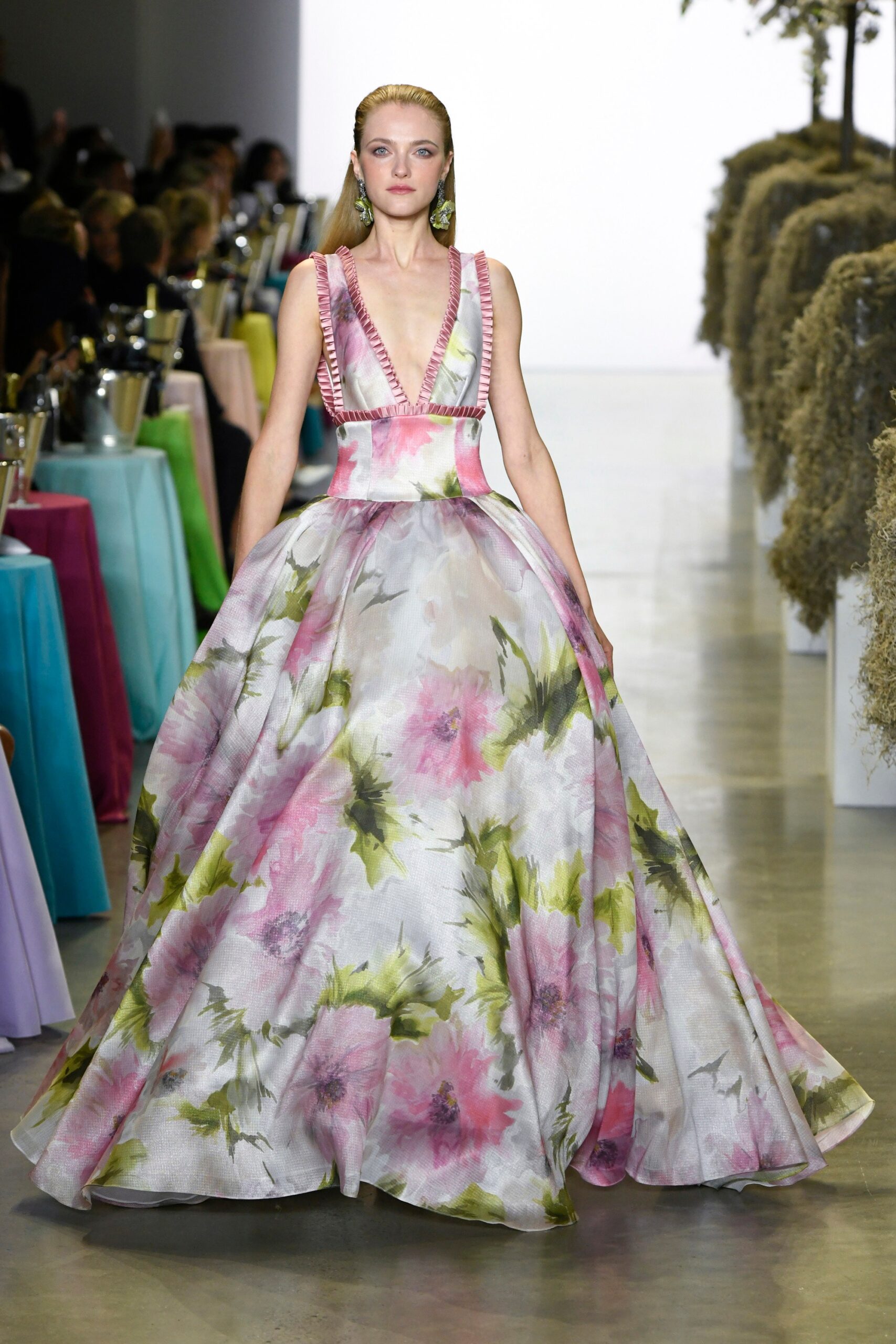 floral silk sleeveless gown