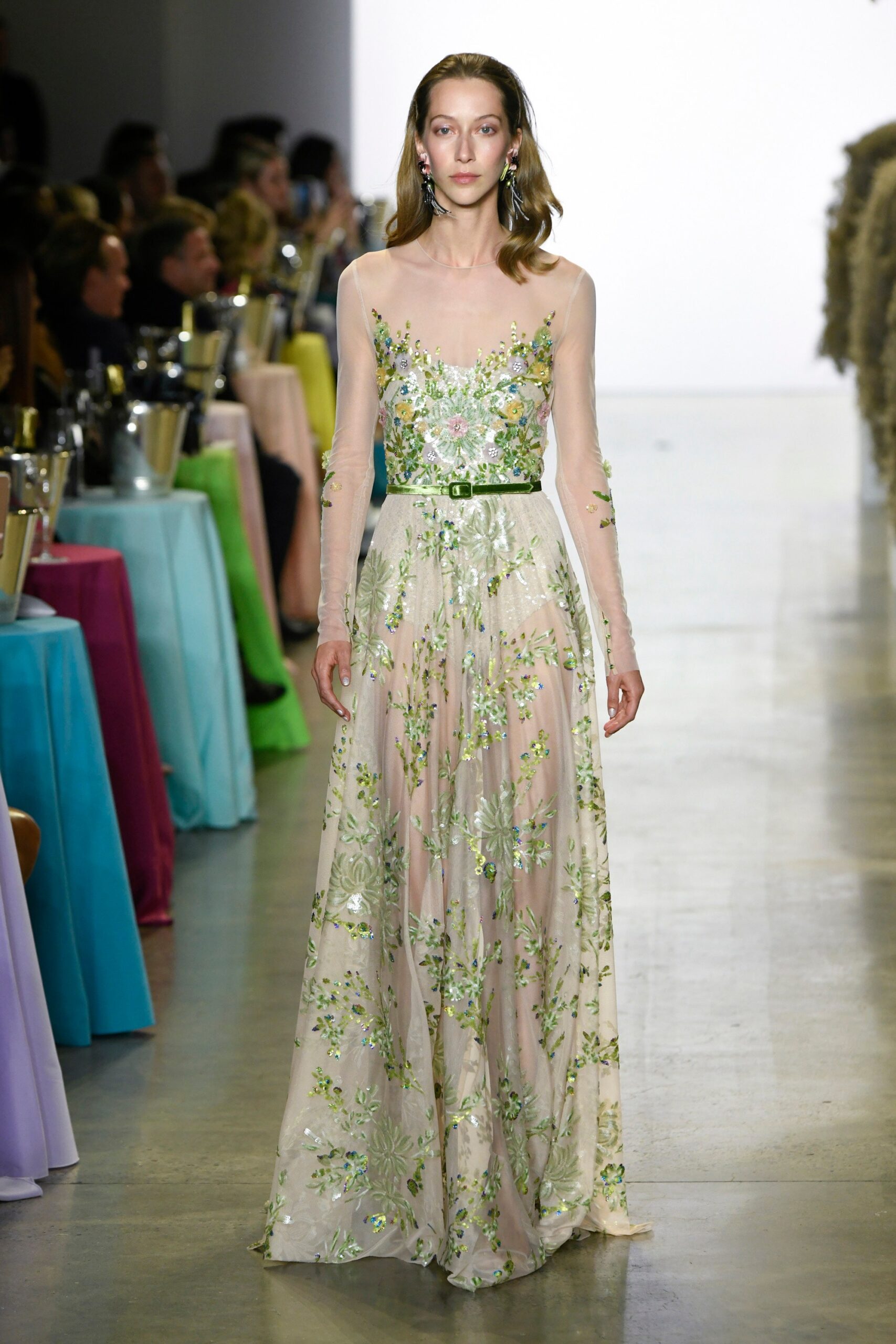 ivory silk embroidered gown