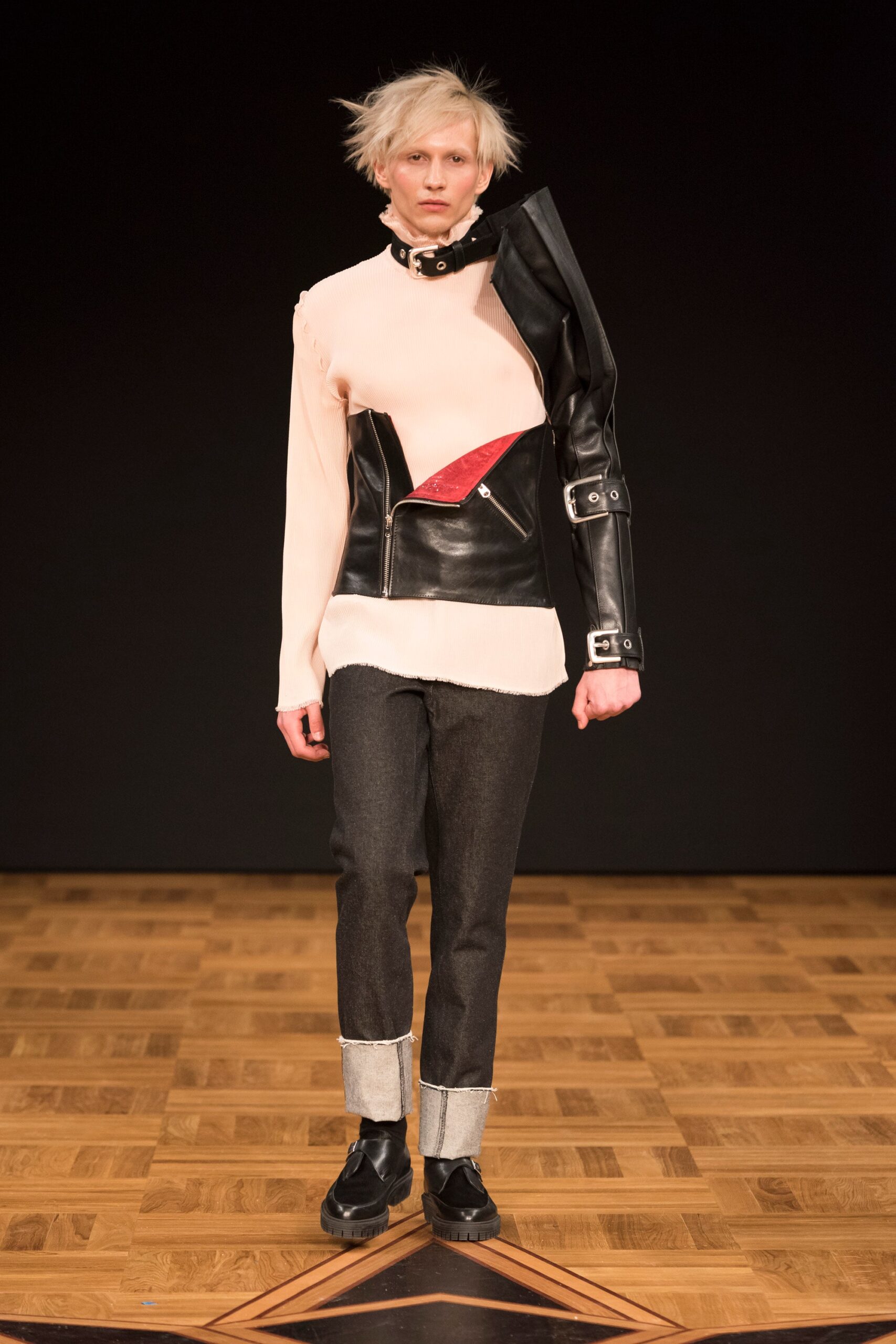 asymmetric black leather cropped jacket
