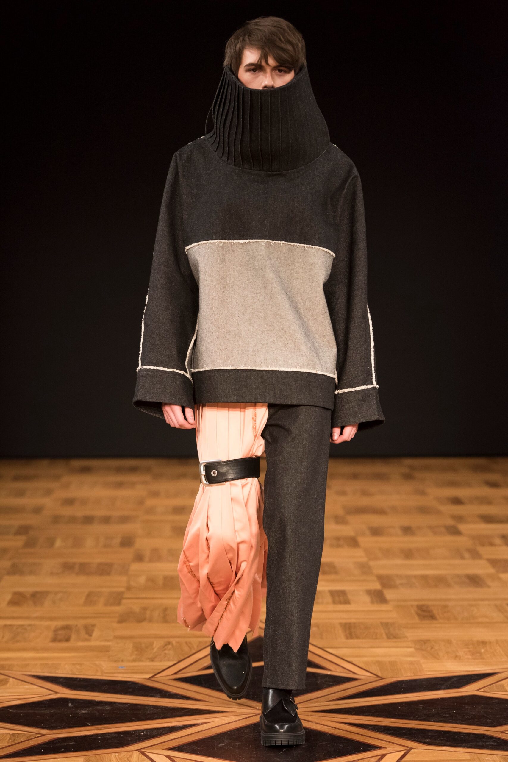 oversized high-neck color-block top