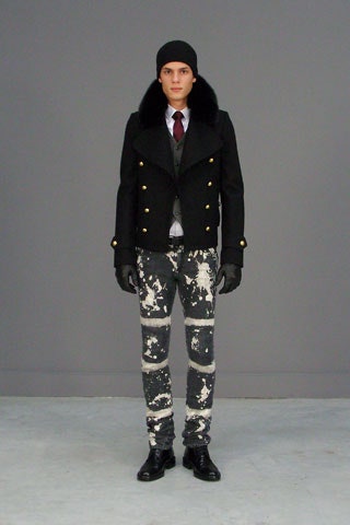 black fitted jacket with distressed pants
