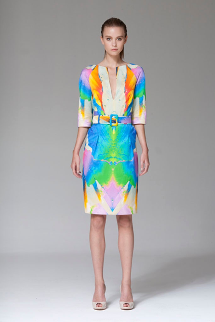 colorful belted midi dress