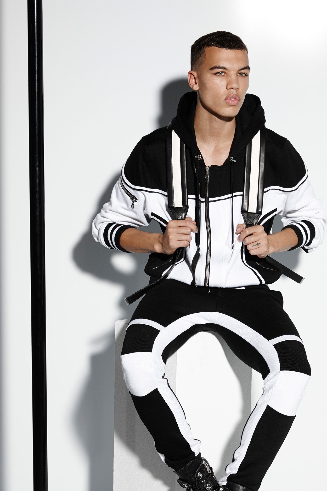 black and white fitted hoodie and pants