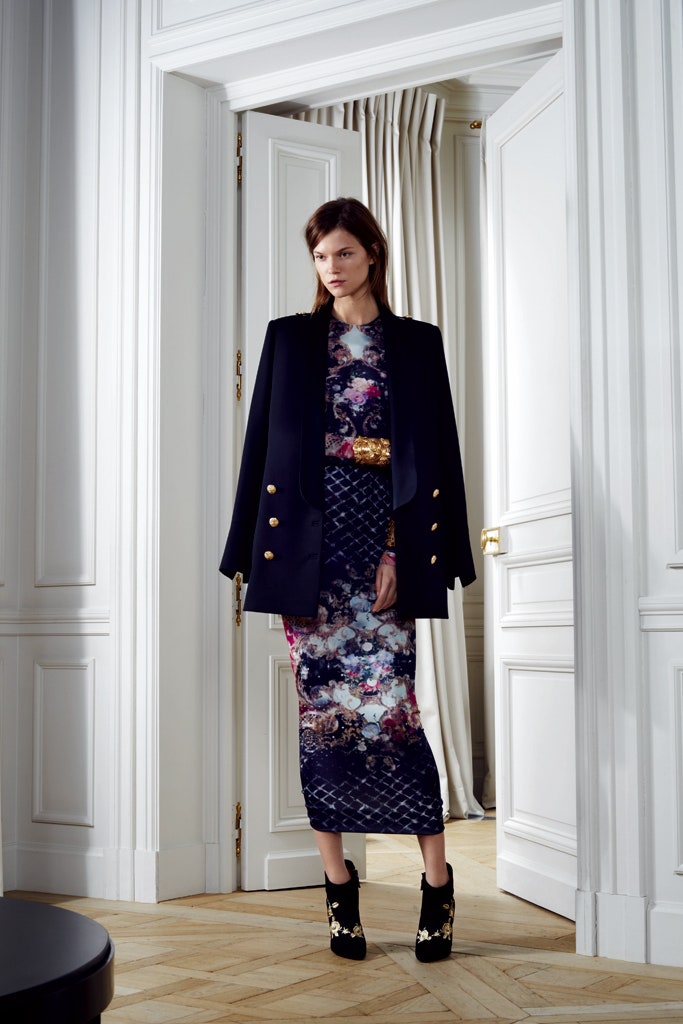 black wool long-sleeve structured buttoned cape