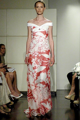 white and red floral gown