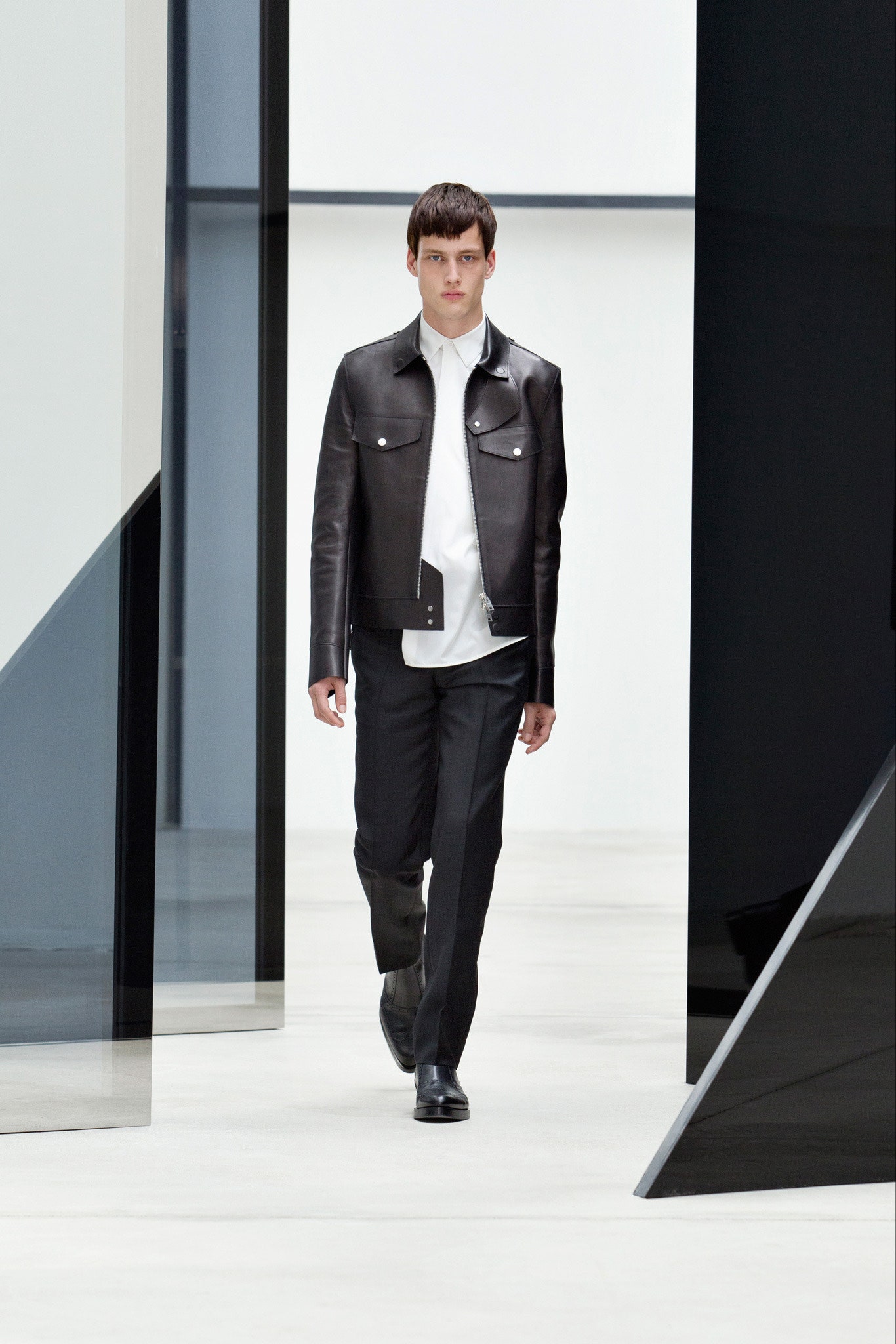 black leather jacket with white shirt