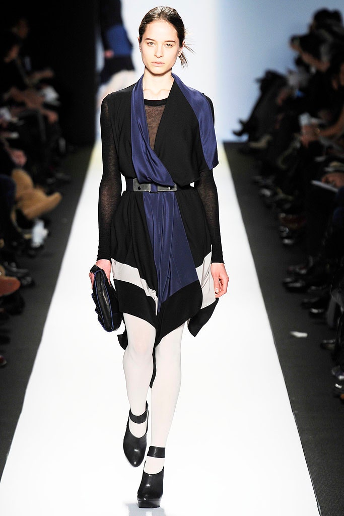 black and blue draped midi dress