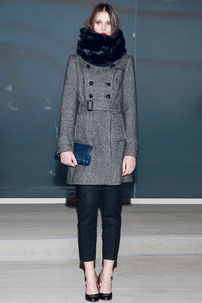 gray wool coat with black pants