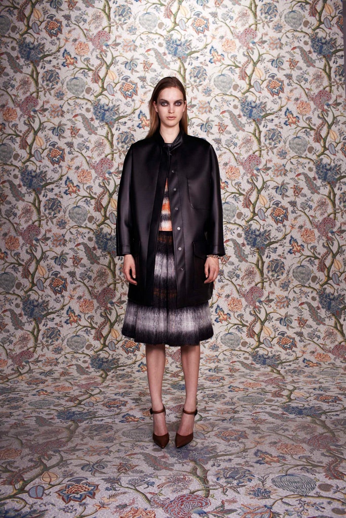 black coat with multi pleated dress