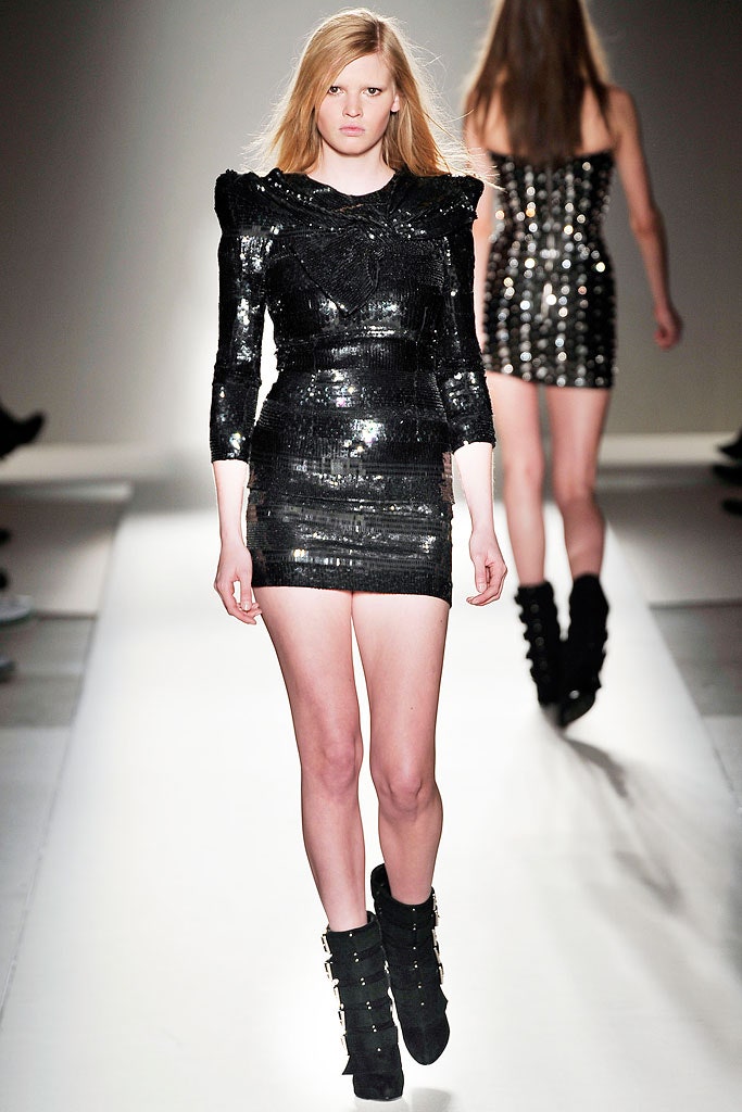 black sequin long-sleeve high-neck fitted structured padded mini-dress