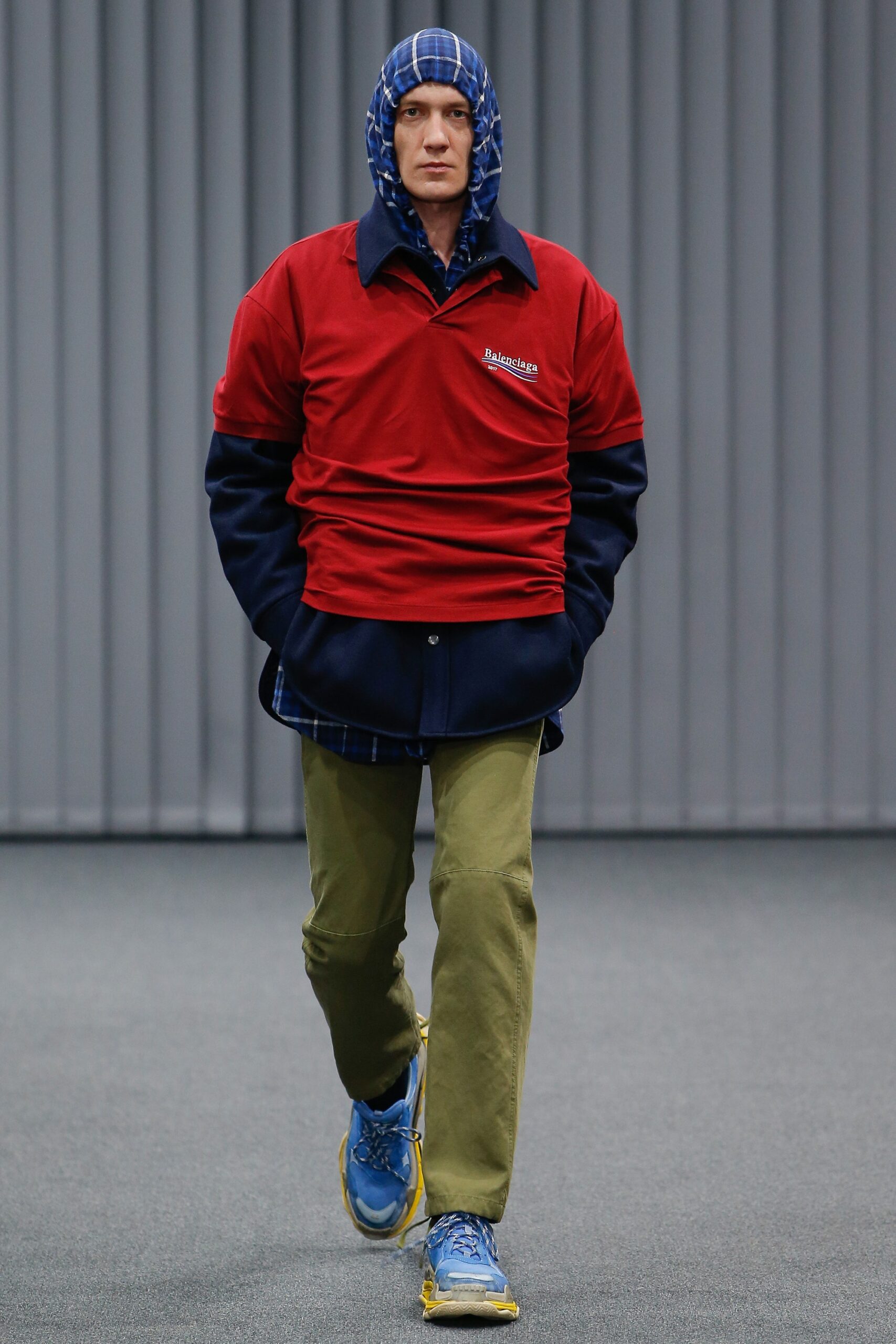 red hoodie with blue shirt
