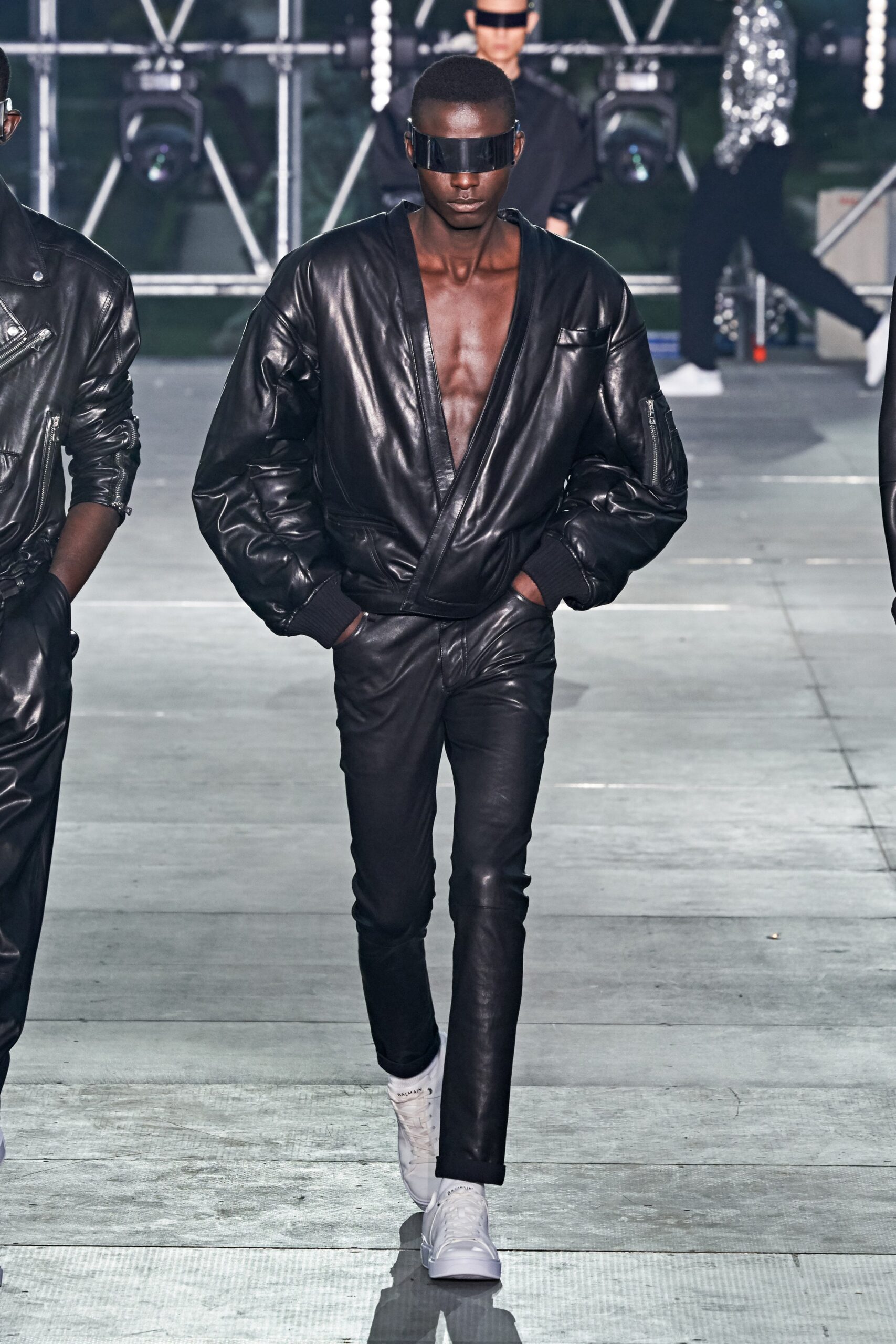 black leather jacket and pants
