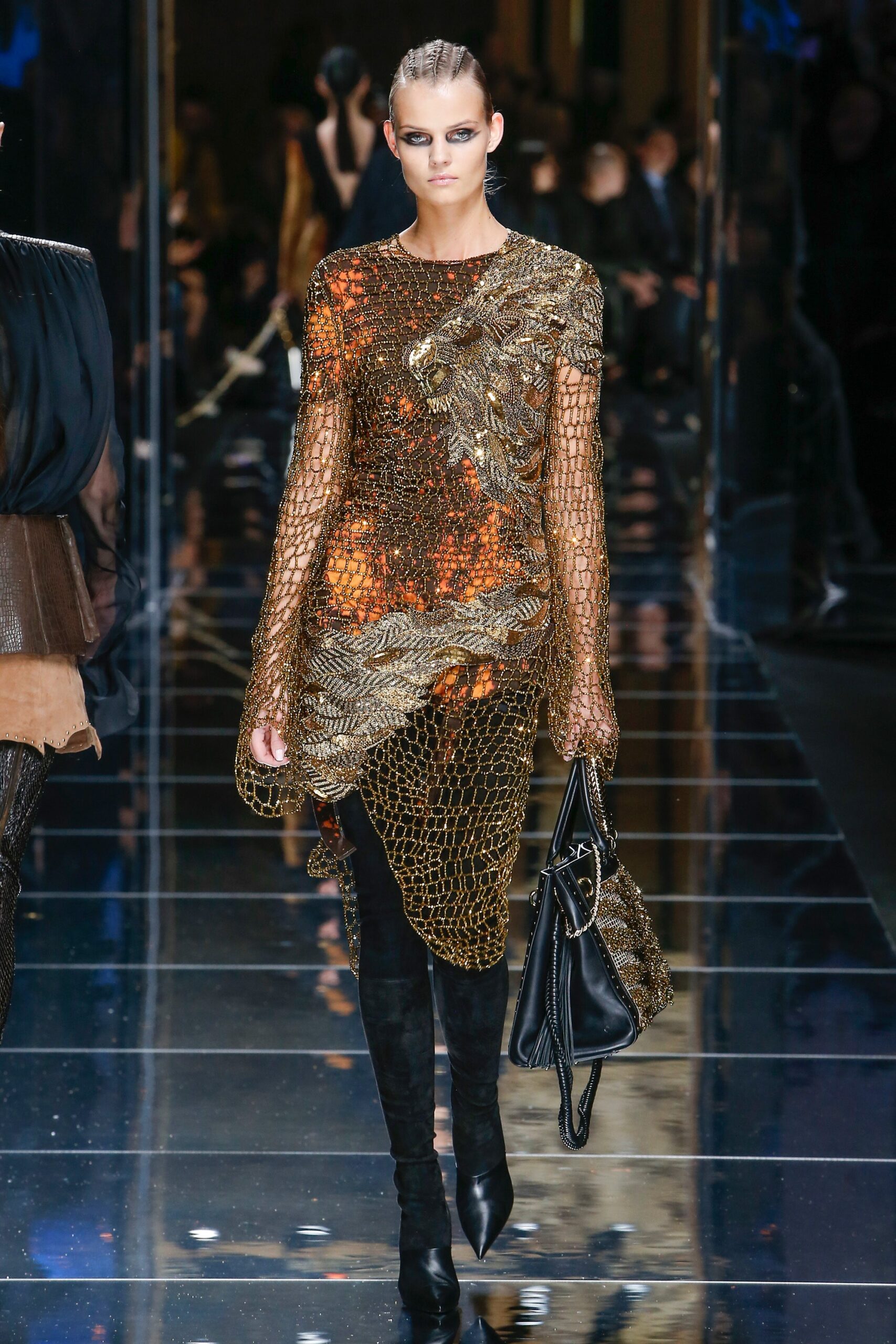 gold mesh asymmetric mini dress