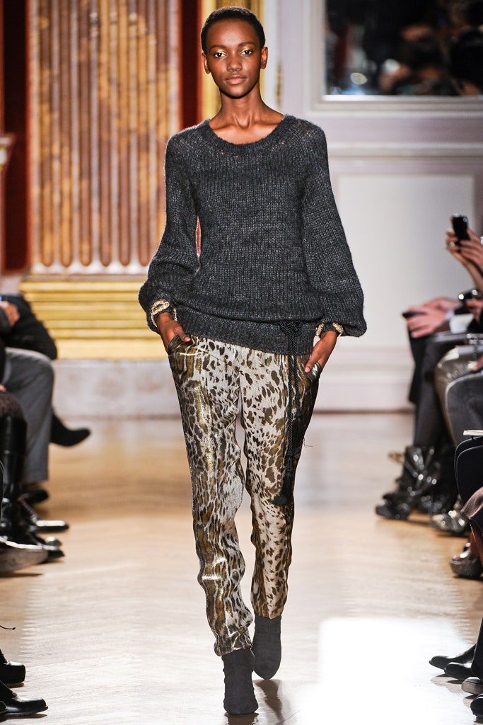 black wool relaxed sweater with printed pants