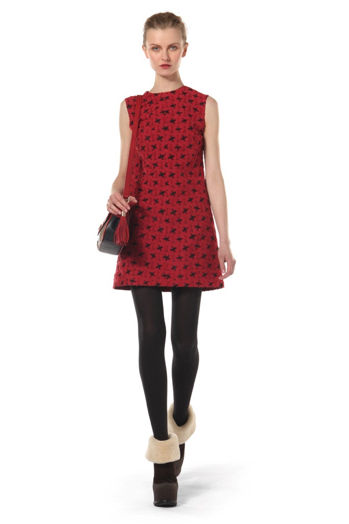 fitted red embroidered dress