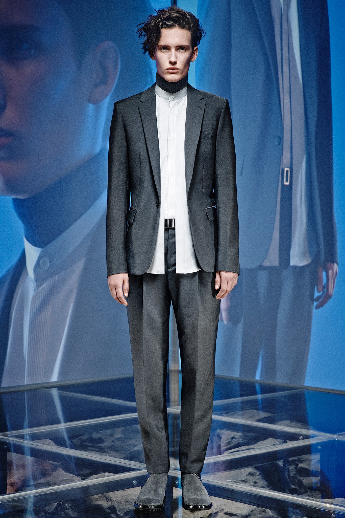 gray tailored suit with white shirt