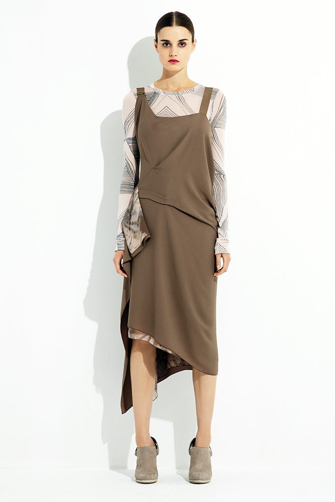brown asymmetric midi dress with printed top