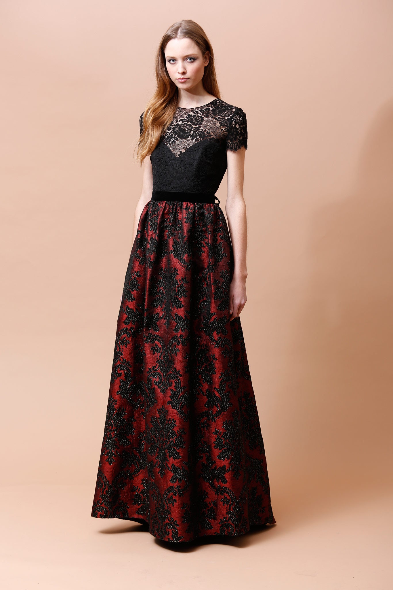 black and red embroidered gown