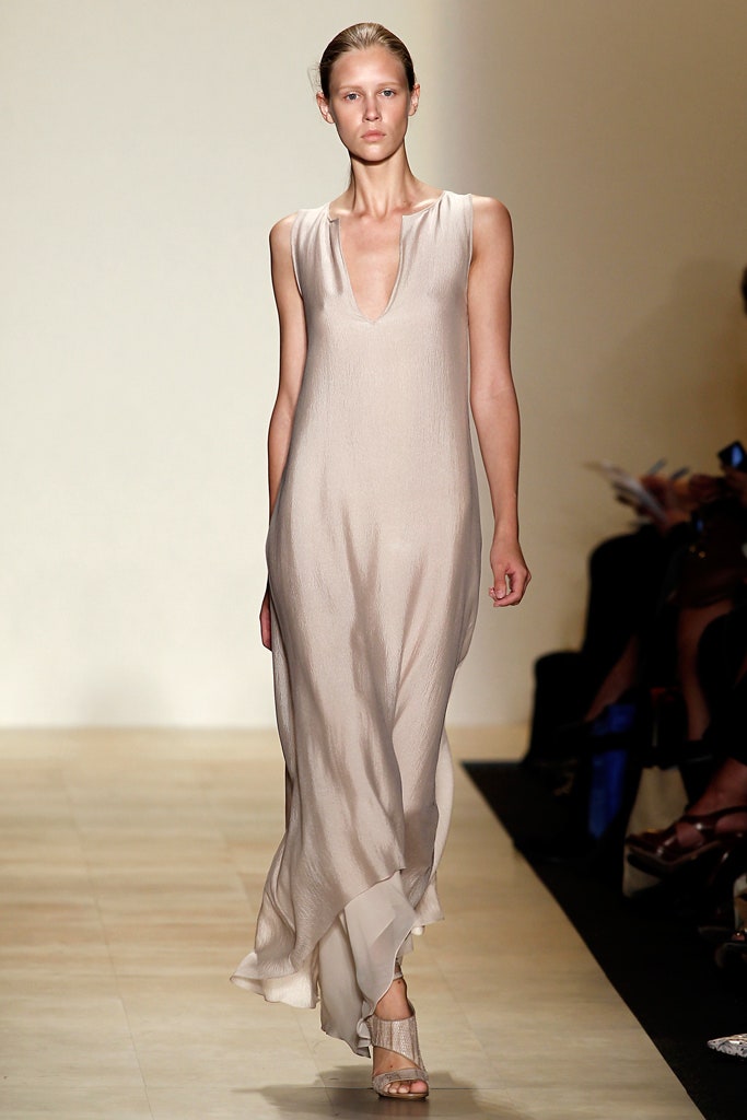 beige silk sleeveless dress