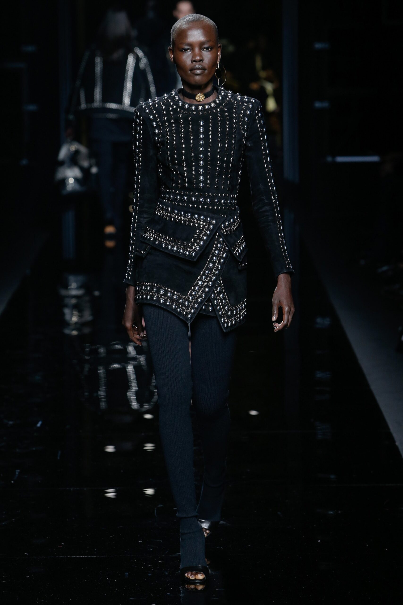 black fitted top with embellished pants