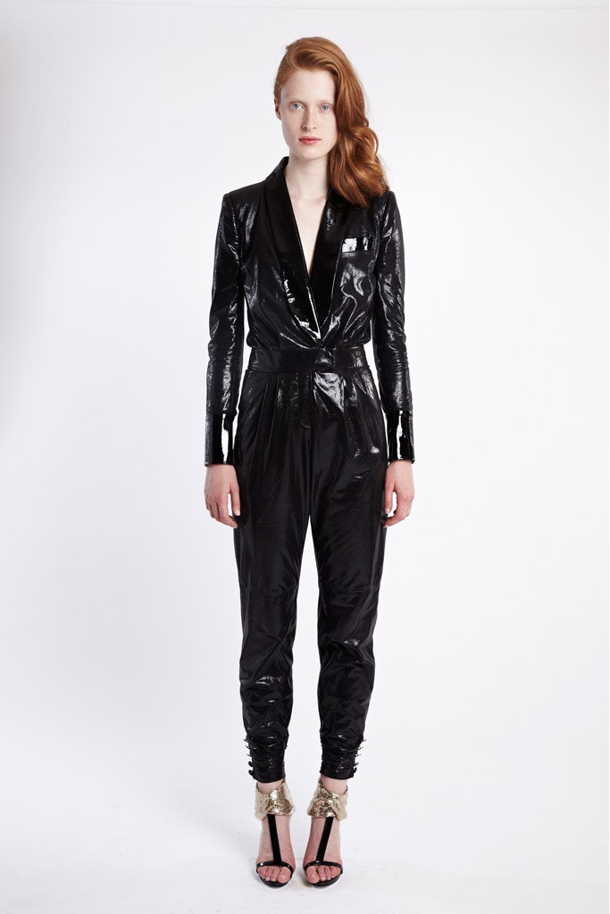 black vinyl fitted jumpsuit