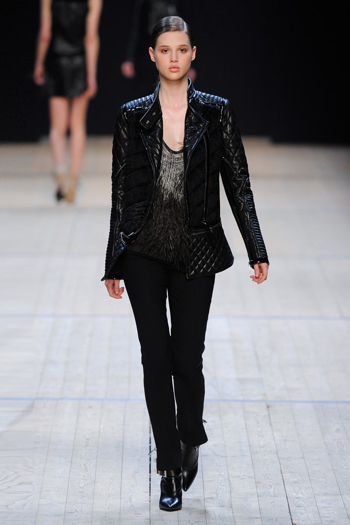 black leather jacket and fitted top