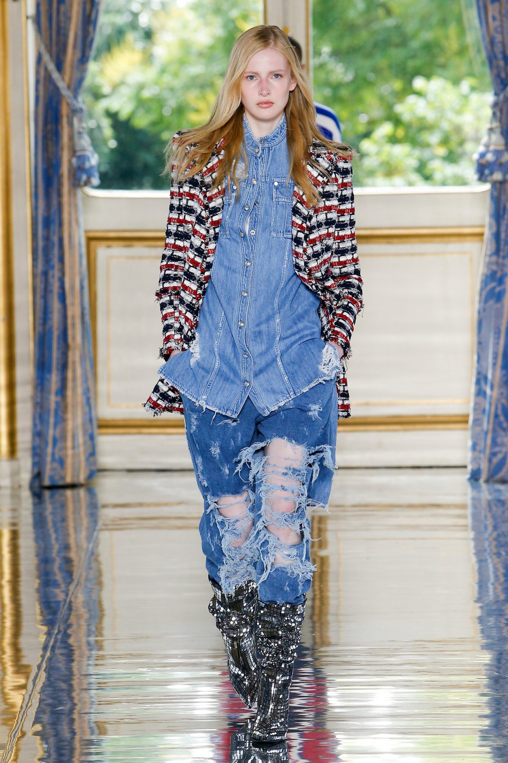 relaxed jacket with denim shirt and pants