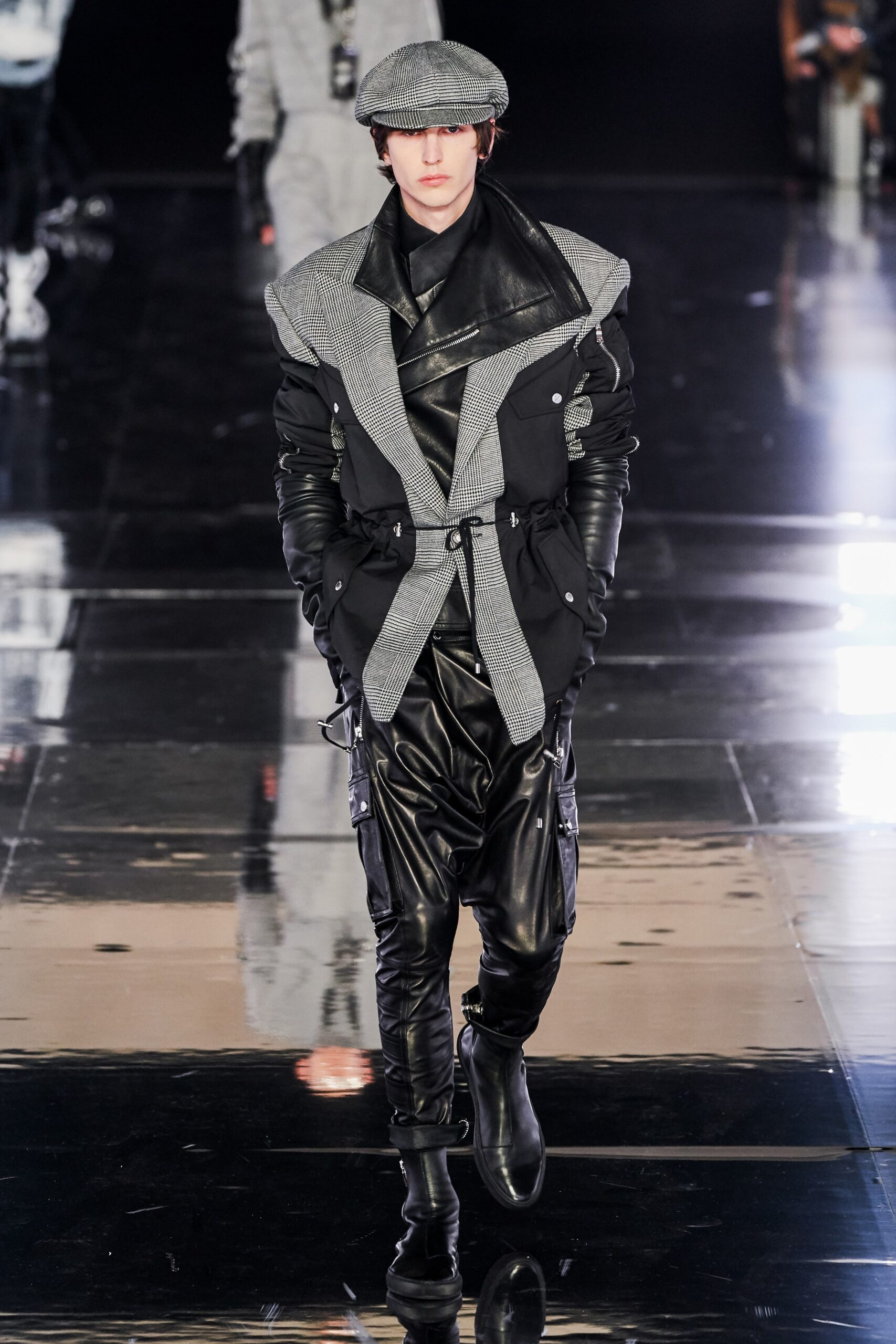 black leather fitted cargo pants
