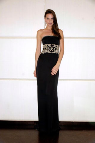 black silk strapless gown