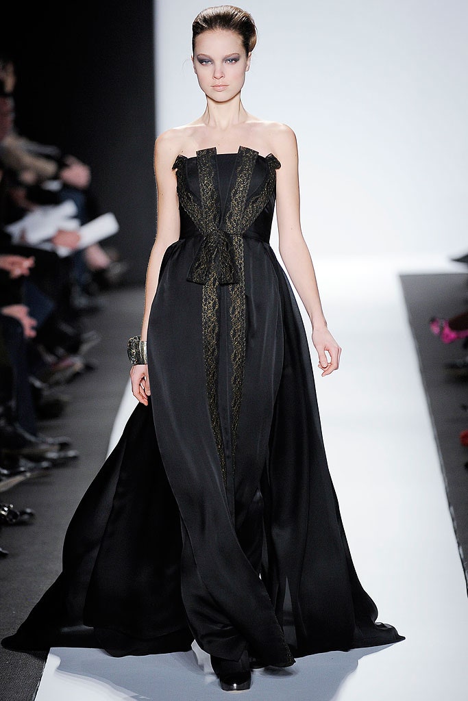 black silk strapless gown