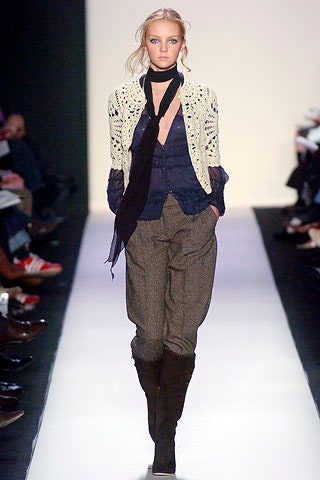 beige crochet cardigan with navy top