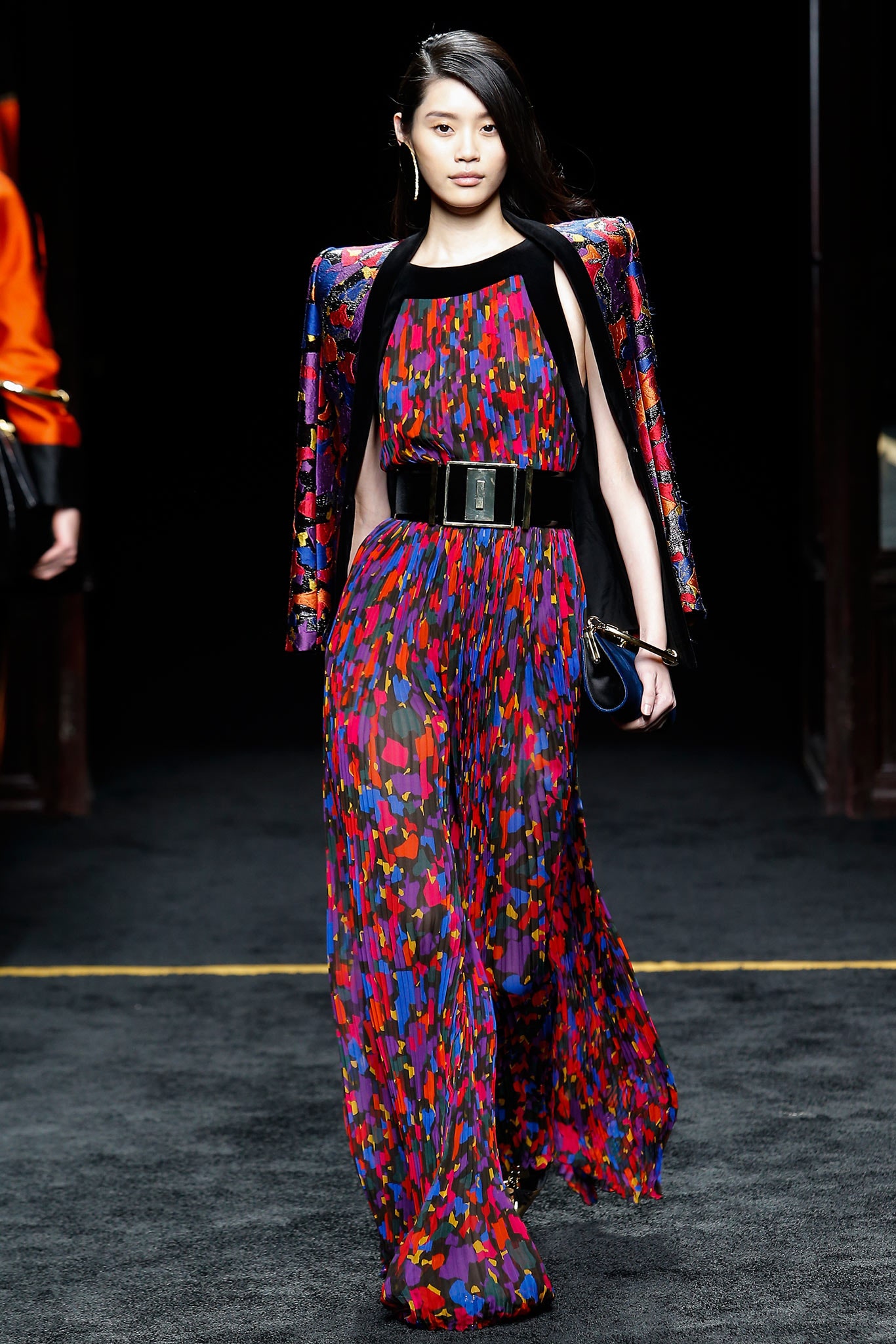 colorful maxi dress with jacket