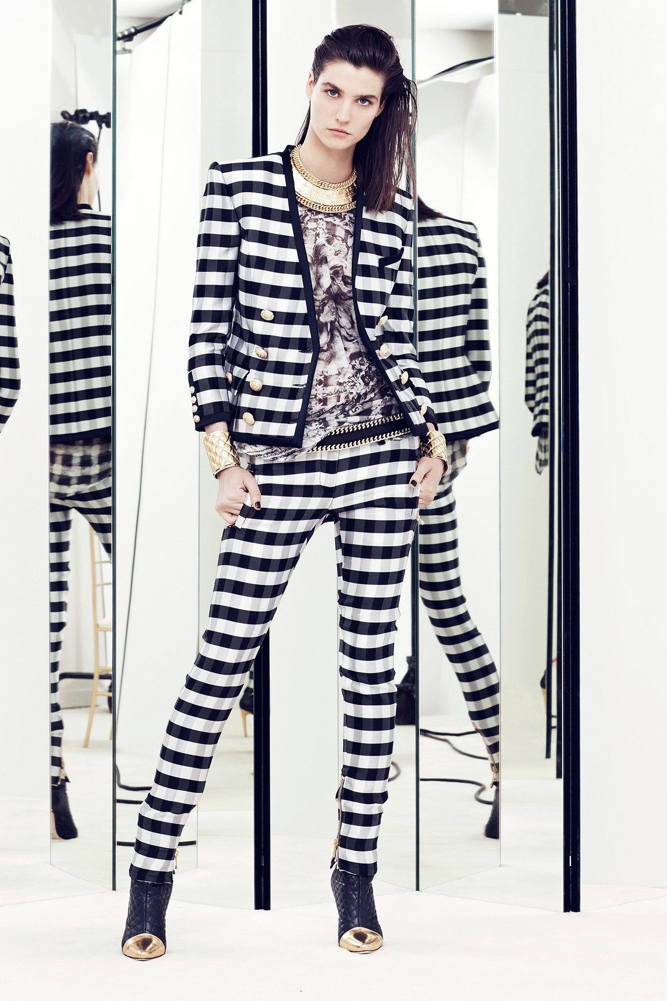black and white checked suit