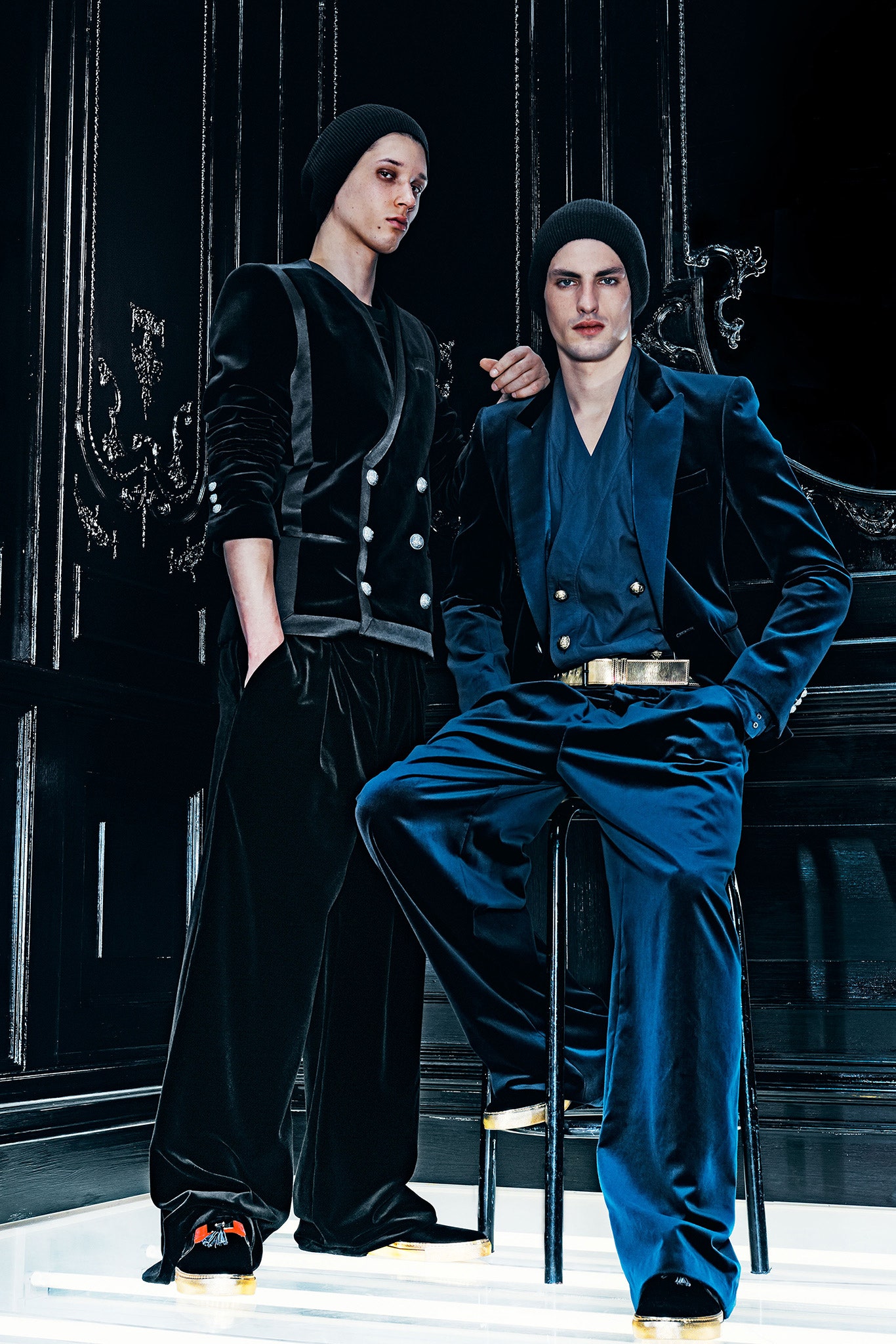 black velvet jacket and pants