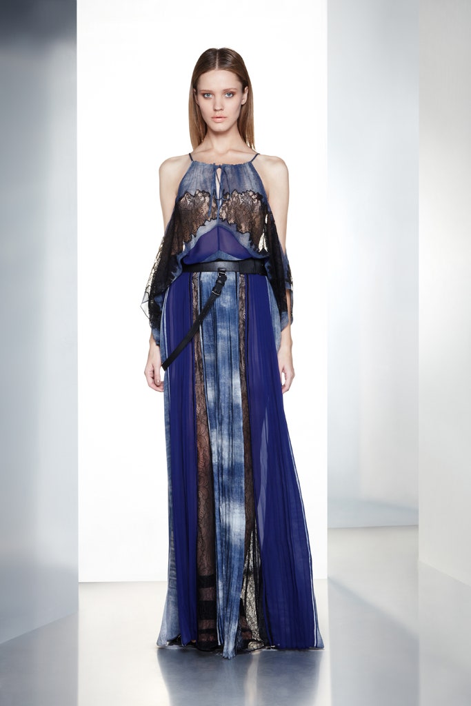 blue and black layered gown