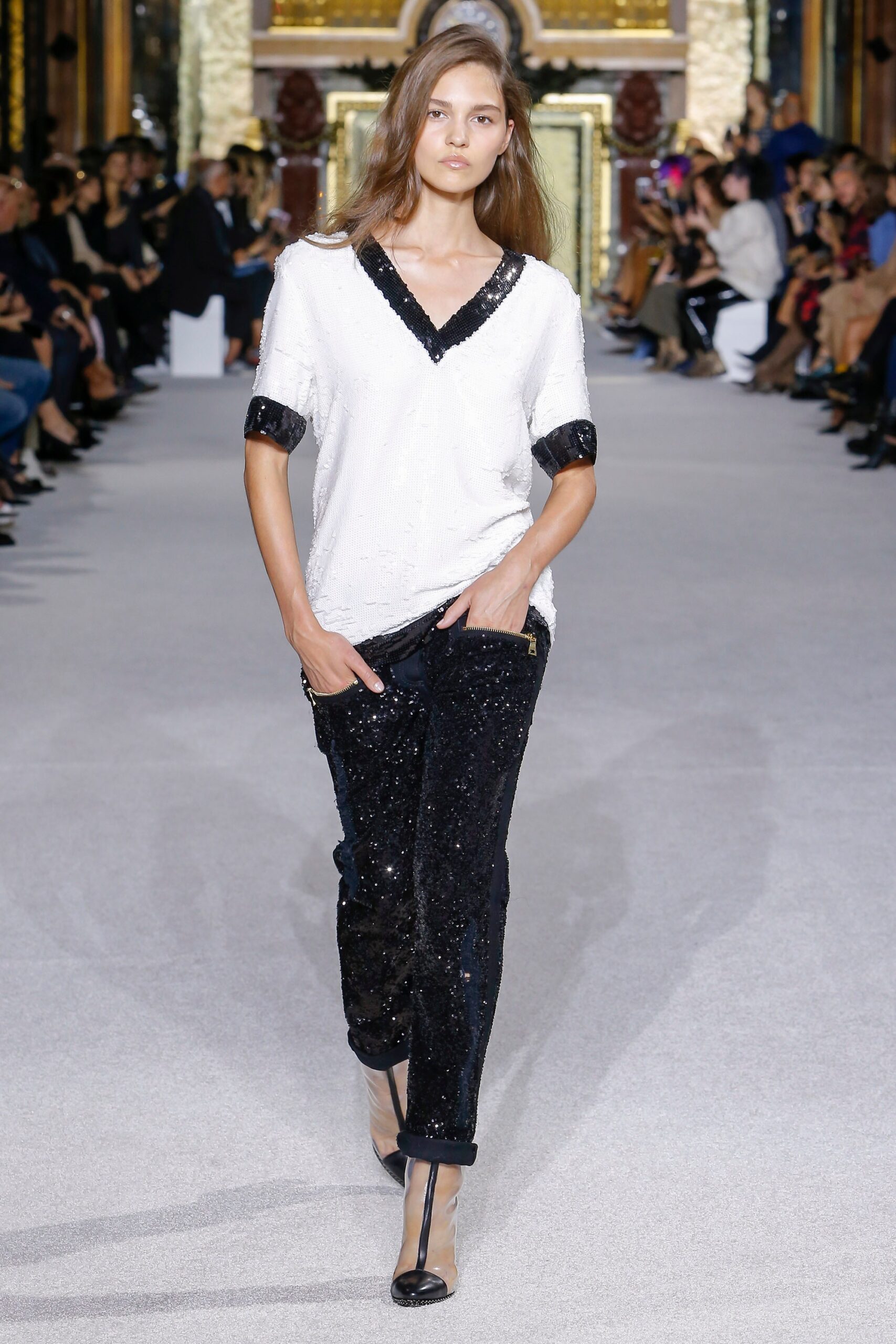 white sequin short-sleeve v-neck fitted embellished shiny top
