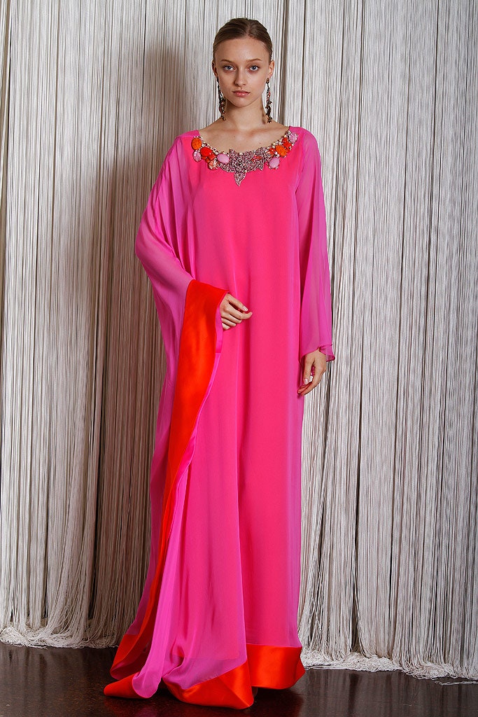 pink chiffon embellished gown