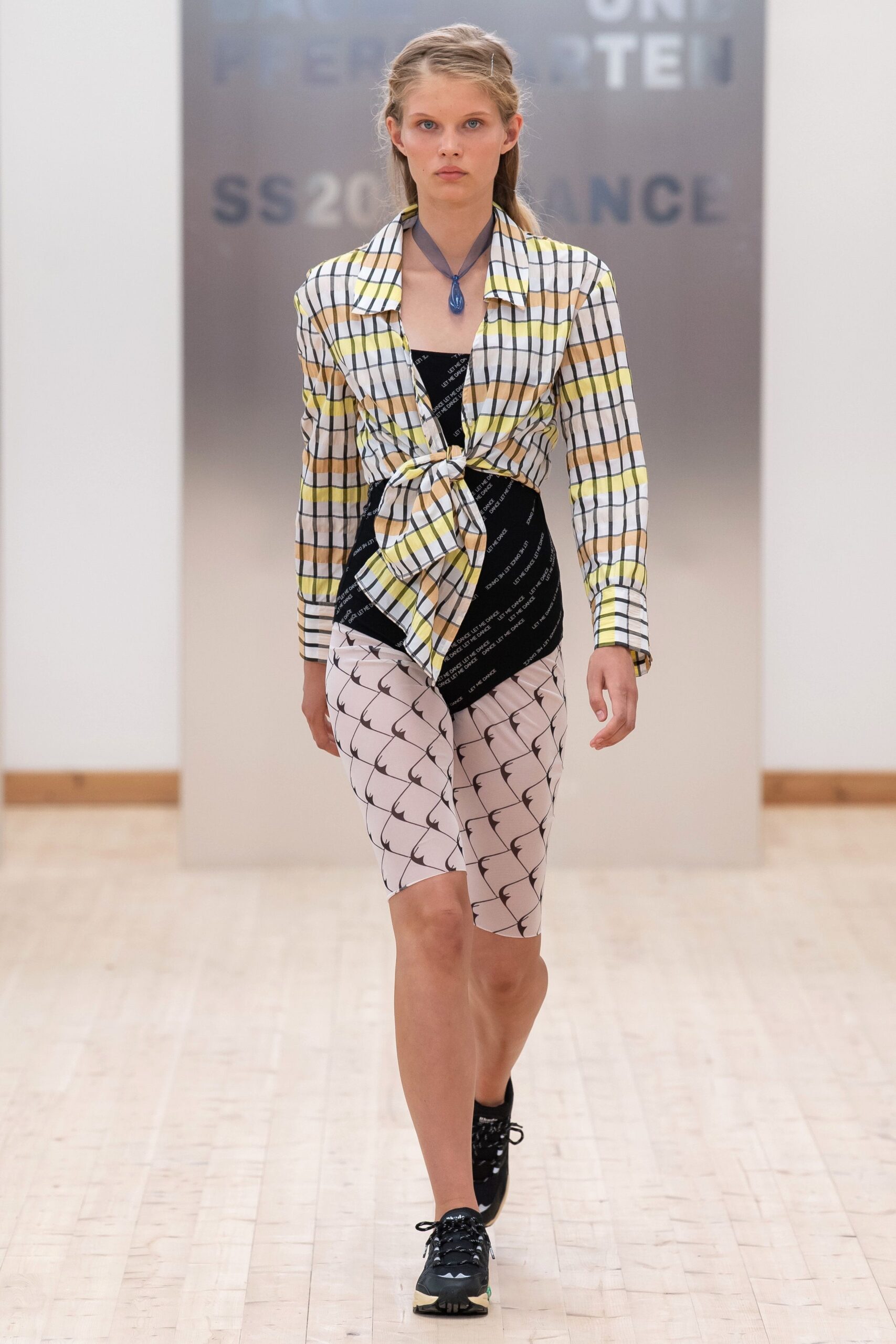 checked blazer with printed shorts