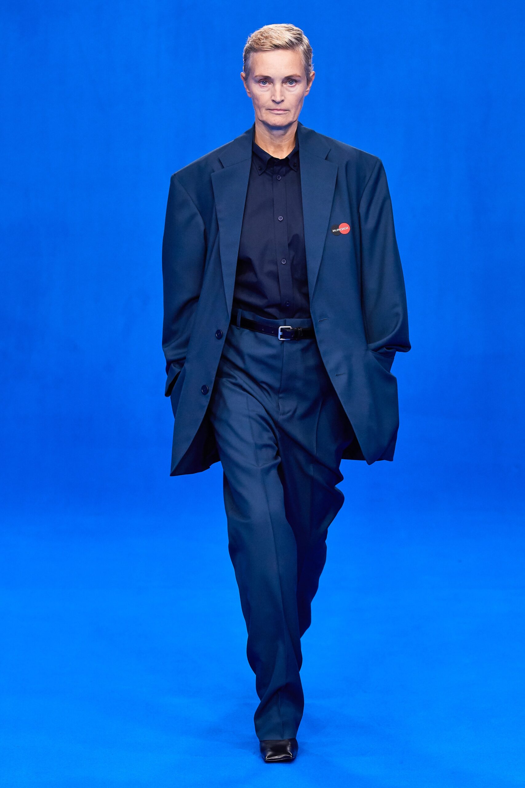 oversized black blazer with tailored pants