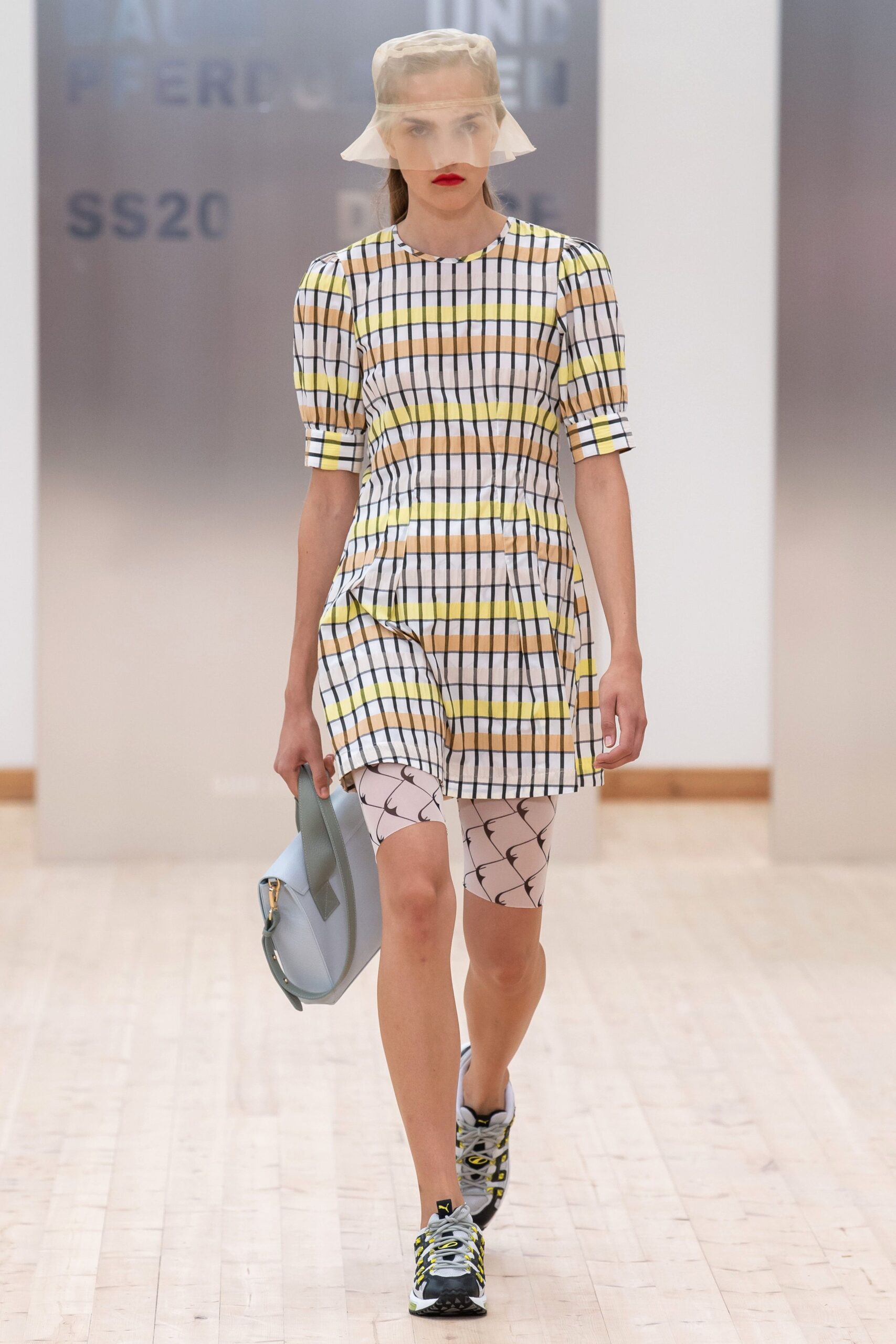 checked mini dress with printed shorts