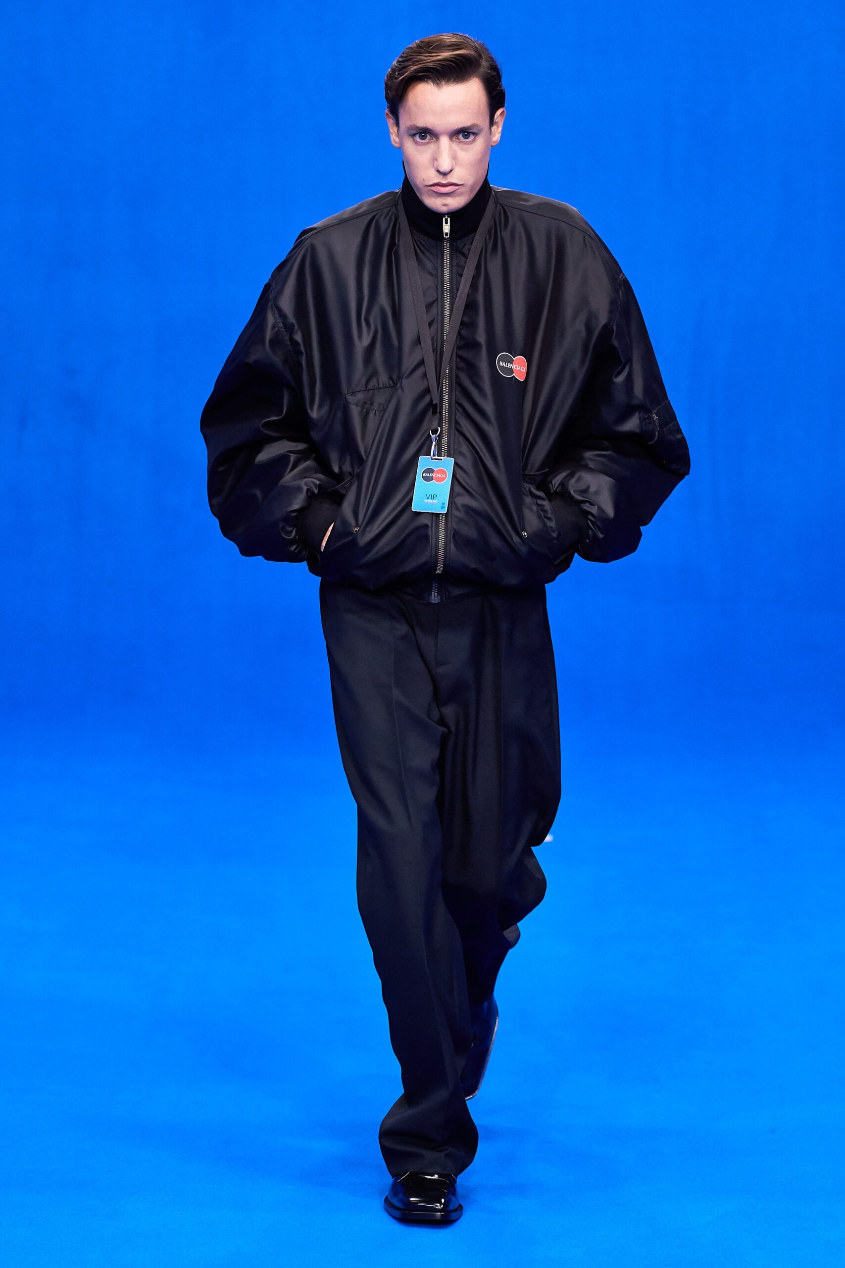 black oversized jacket and relaxed pants