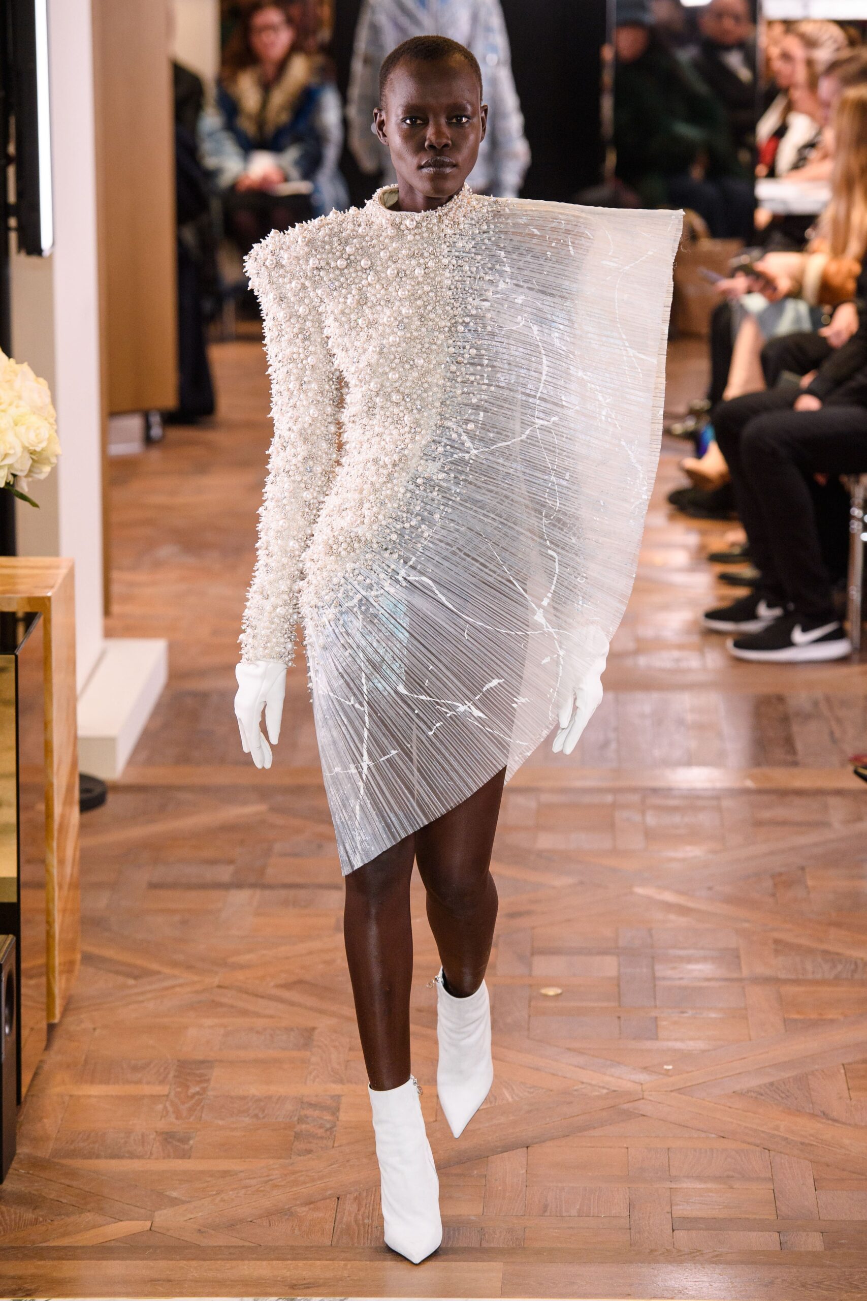 white embellished asymmetric dress